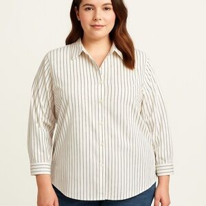 Jones New York Signature Woman 3X Striped Button Up Shirt Black White Red